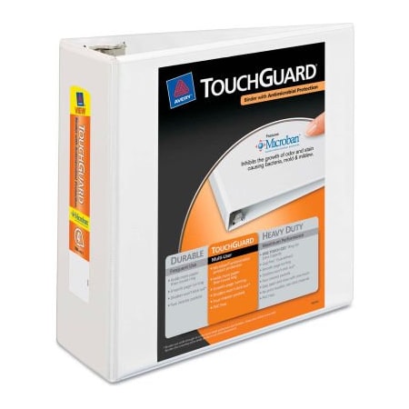 Avery Dennison Avery Touchguard Antimicrobial View Binder with Slant Rings, 4" Capacity, White 17145*****